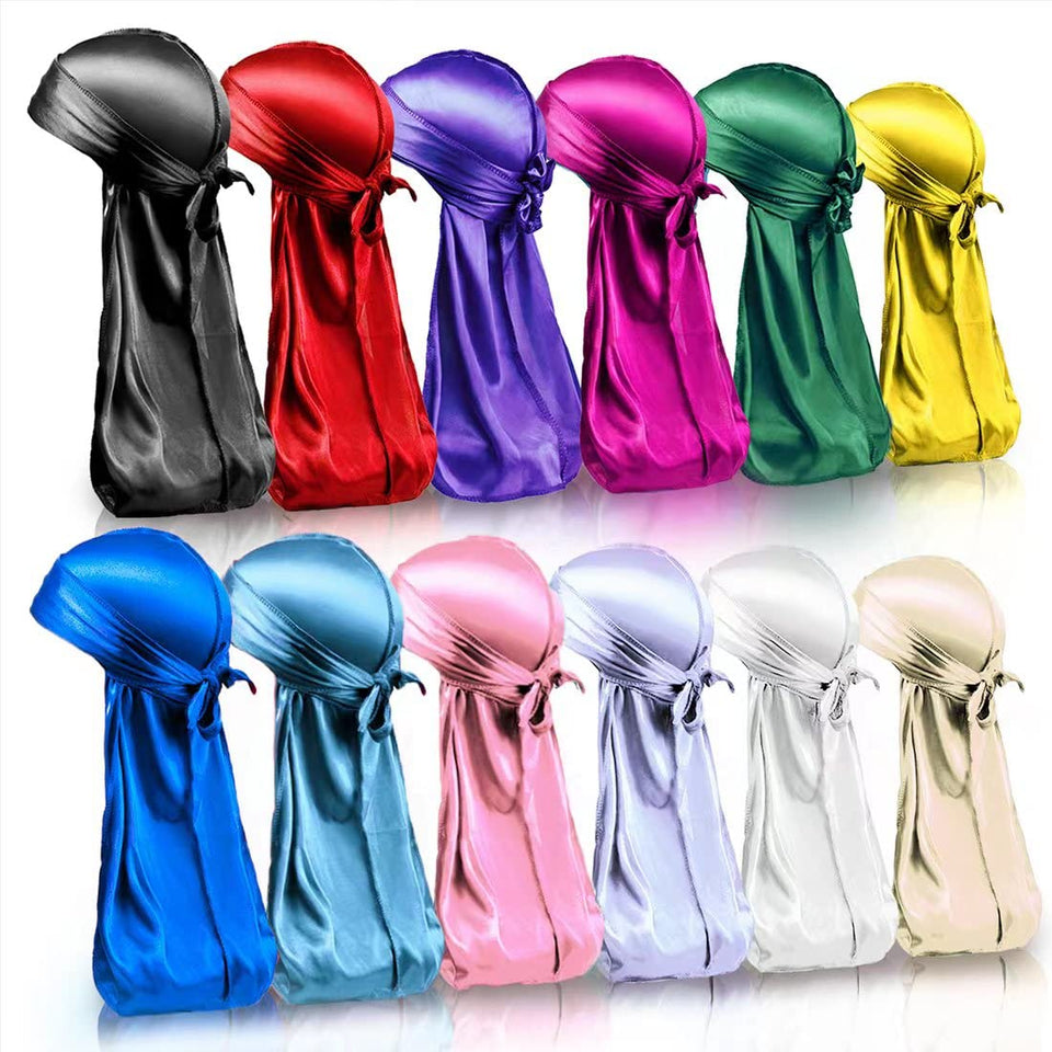 BE BIGEDDIE front view of 12-color durag pack showing variety and value