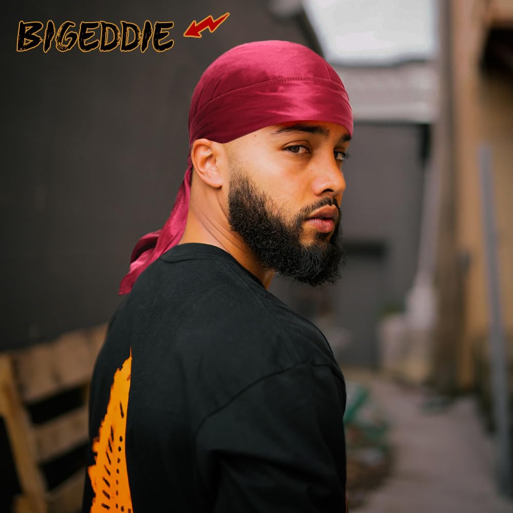 BE BIGEDDIE durag next to a hand for scale and perfect fit guidance