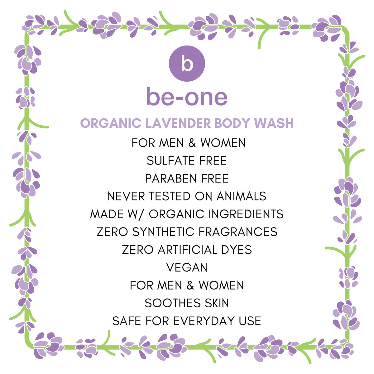 BE-ONE ORGANICS in-use with loofah showing calming shower experience