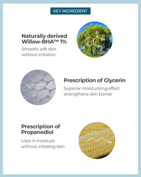 BE THE SKIN ingredient label detail highlighting willow bark and salicylic acid