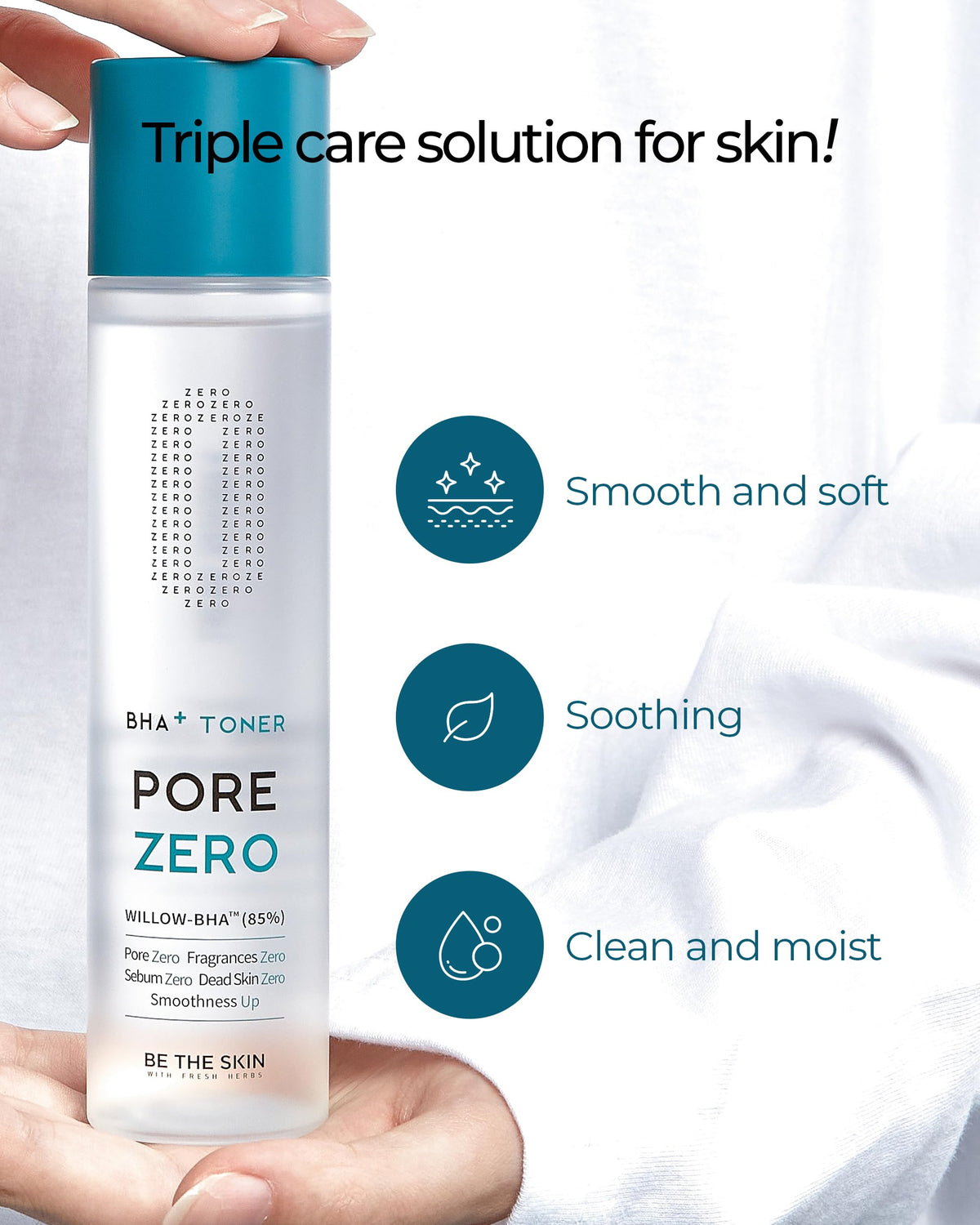 BE THE SKIN cotton pad application demonstrating easy pore-clearing use