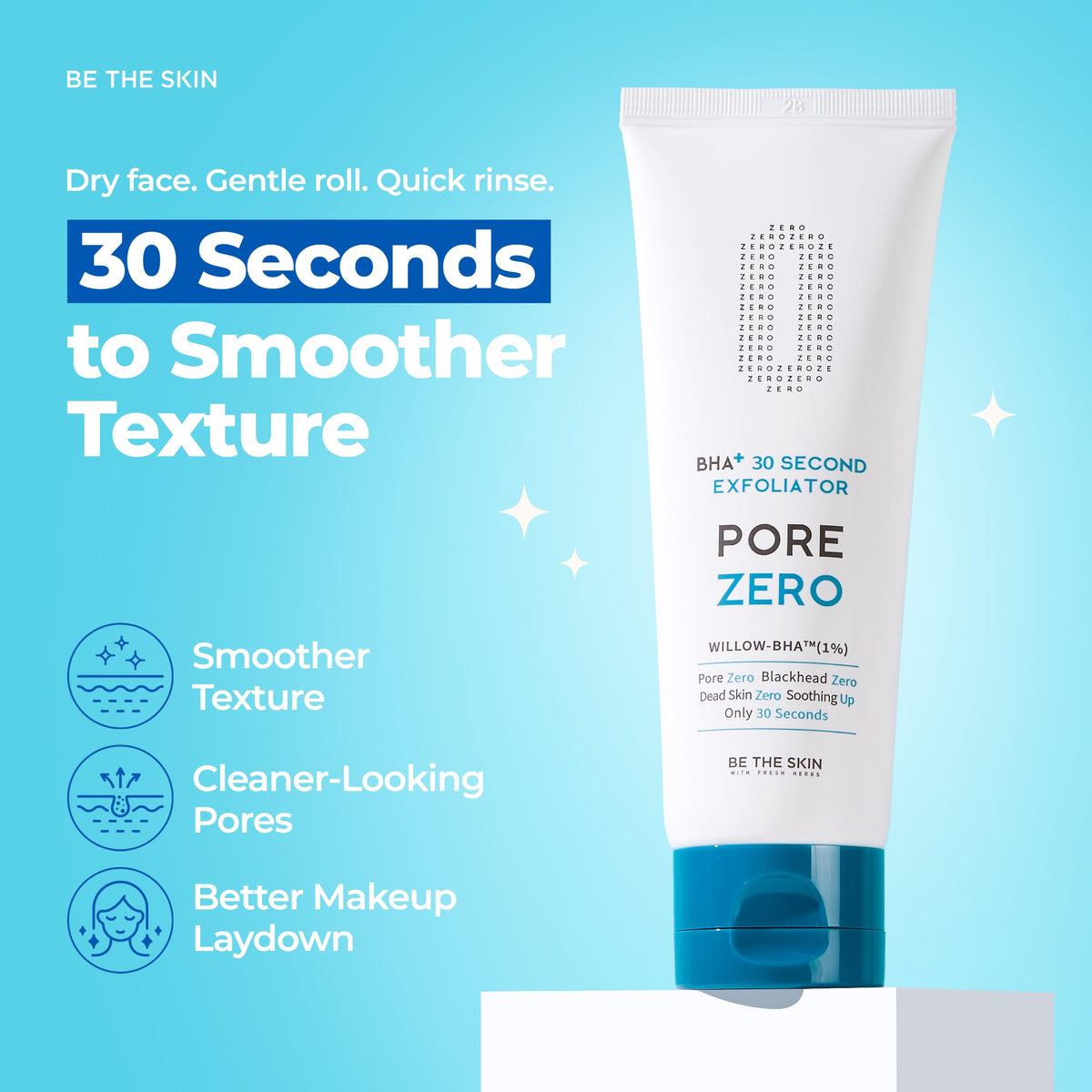 BE THE SKIN soft jelly texture close-up illustrating gentle, bead-free exfoliation