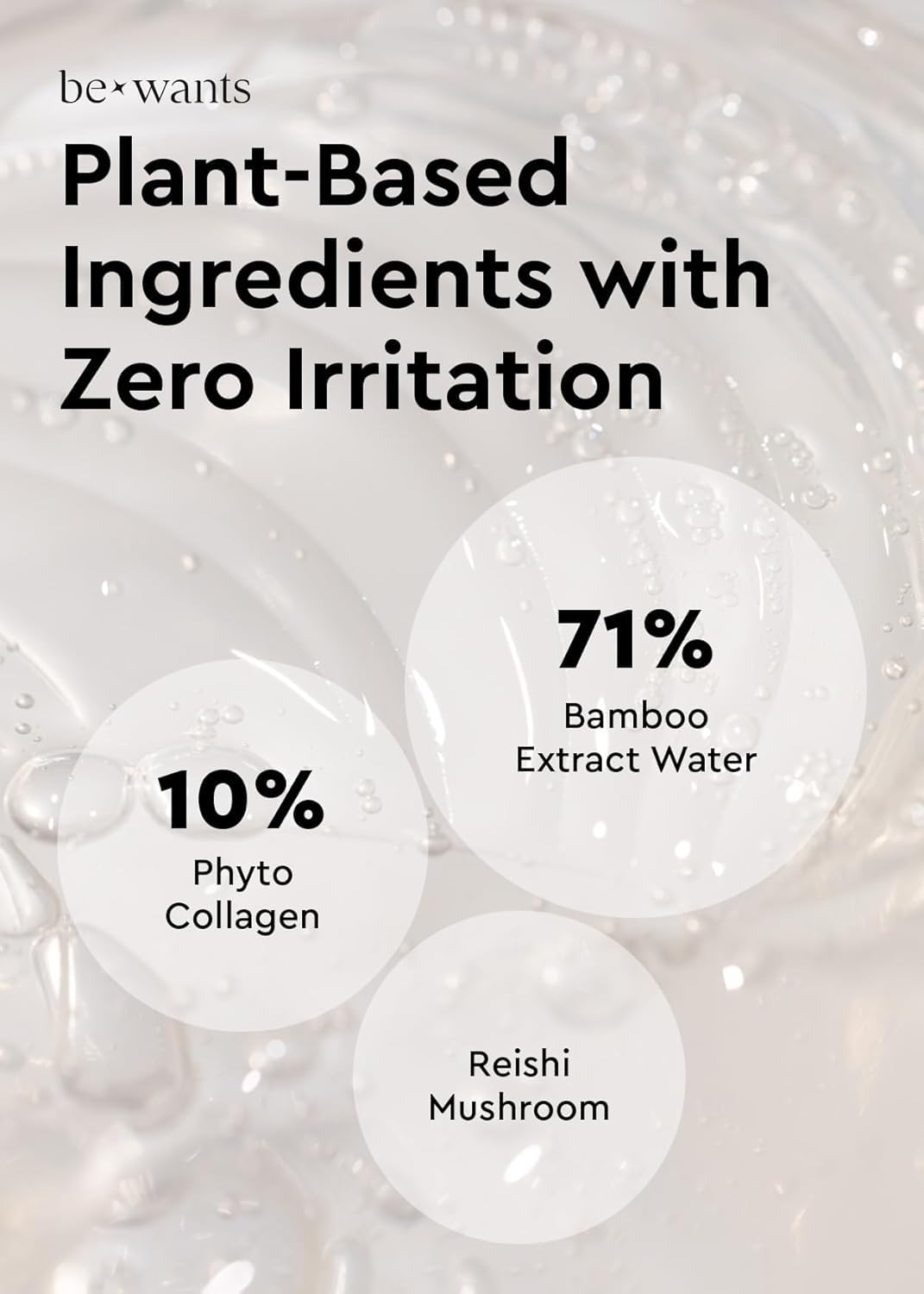 BE+WANTS bamboo water ingredient bottle emphasizing natural hydration