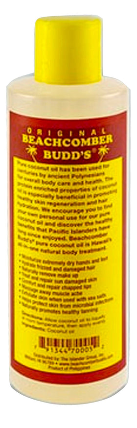 Beachcomber Budd close-up of coconut oil texture melting on palm for smooth application and hydration