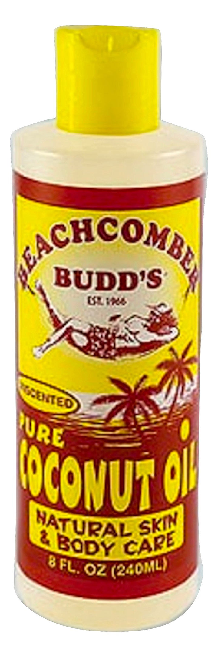 Beachcomber Budd front jar view of 8 oz unscented coconut oil showing clean packaging and versatile use
