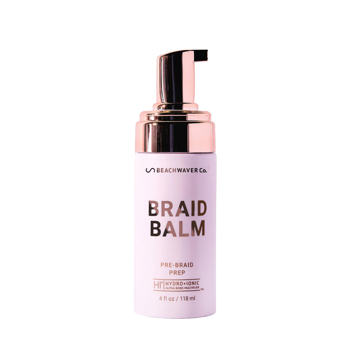 Beachwaver braid balm front packaging showing product and benefit of frizz control