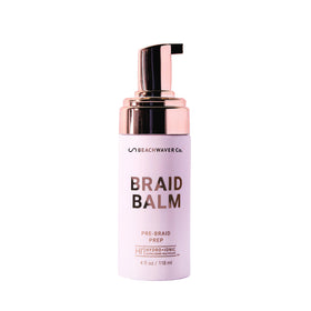 Beachwaver braid balm front packaging showing product and benefit of frizz control