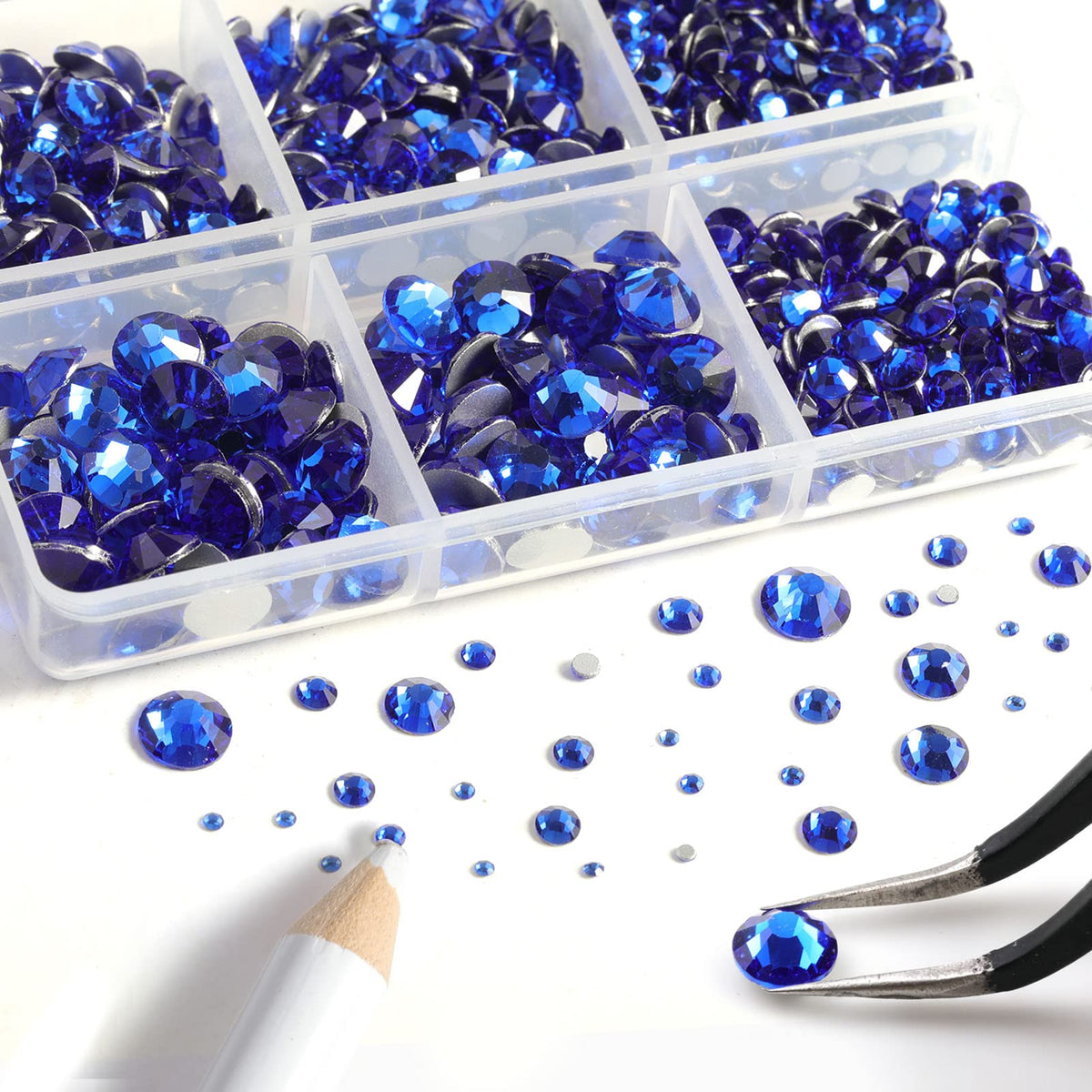 BEADSLAND close-up of sapphire rhinestone facets highlighting glass sparkle and clarity