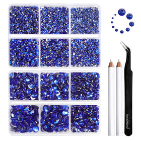 BEADSLAND front packaging showing organized royal blue rhinestones and tools, convenient storage