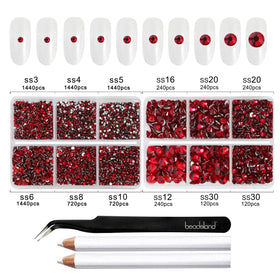 BEADSLAND in-hand scale comparison showing sizes SS3 to SS30 for selection clarity
