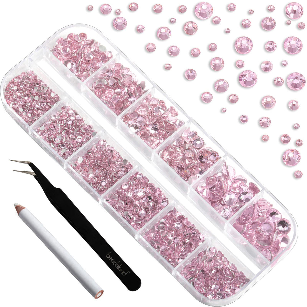 BEADSLAND compartmentalized box with pink gems organized for quick selection