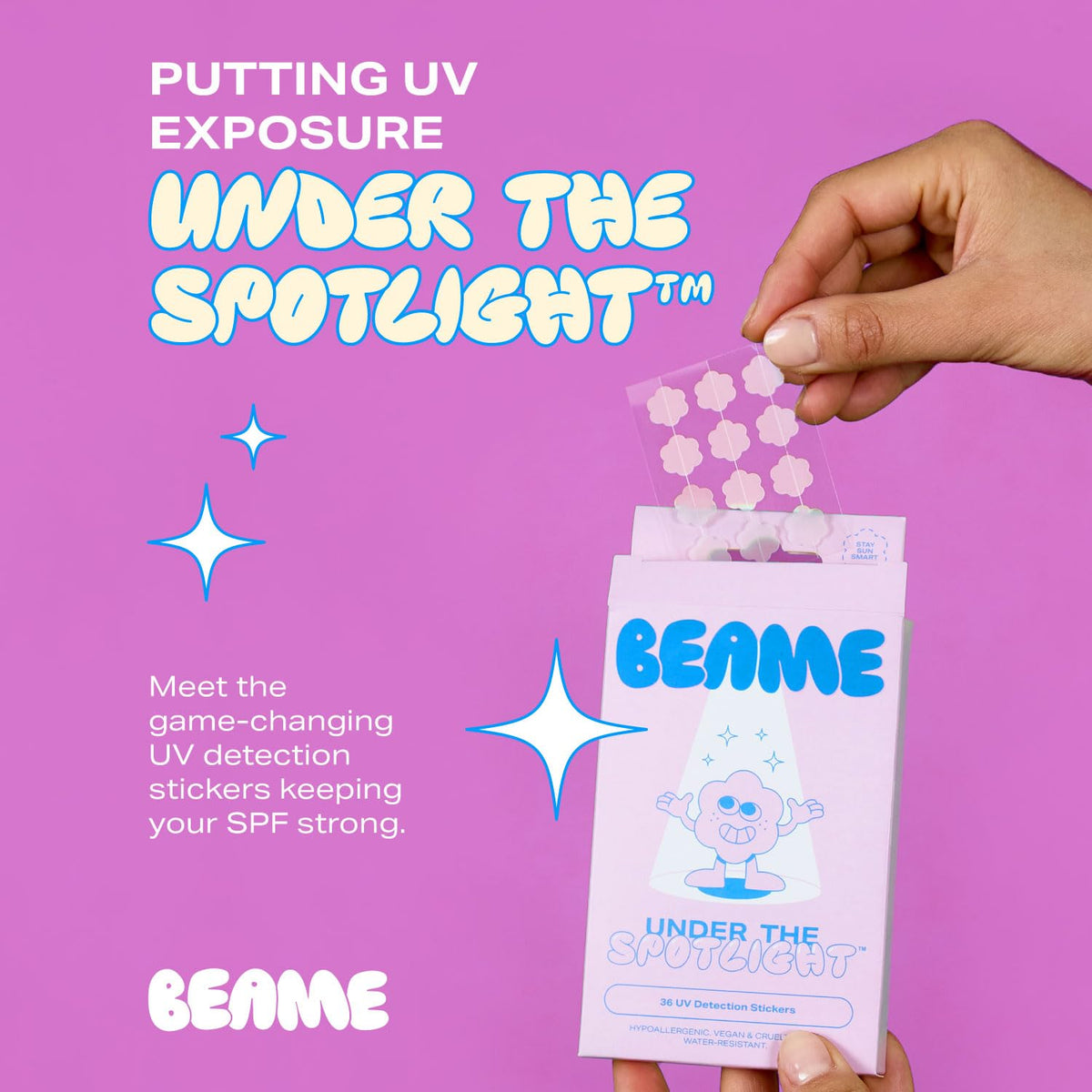 BEAME sticker applied on forearm demonstrating easy application and reminder