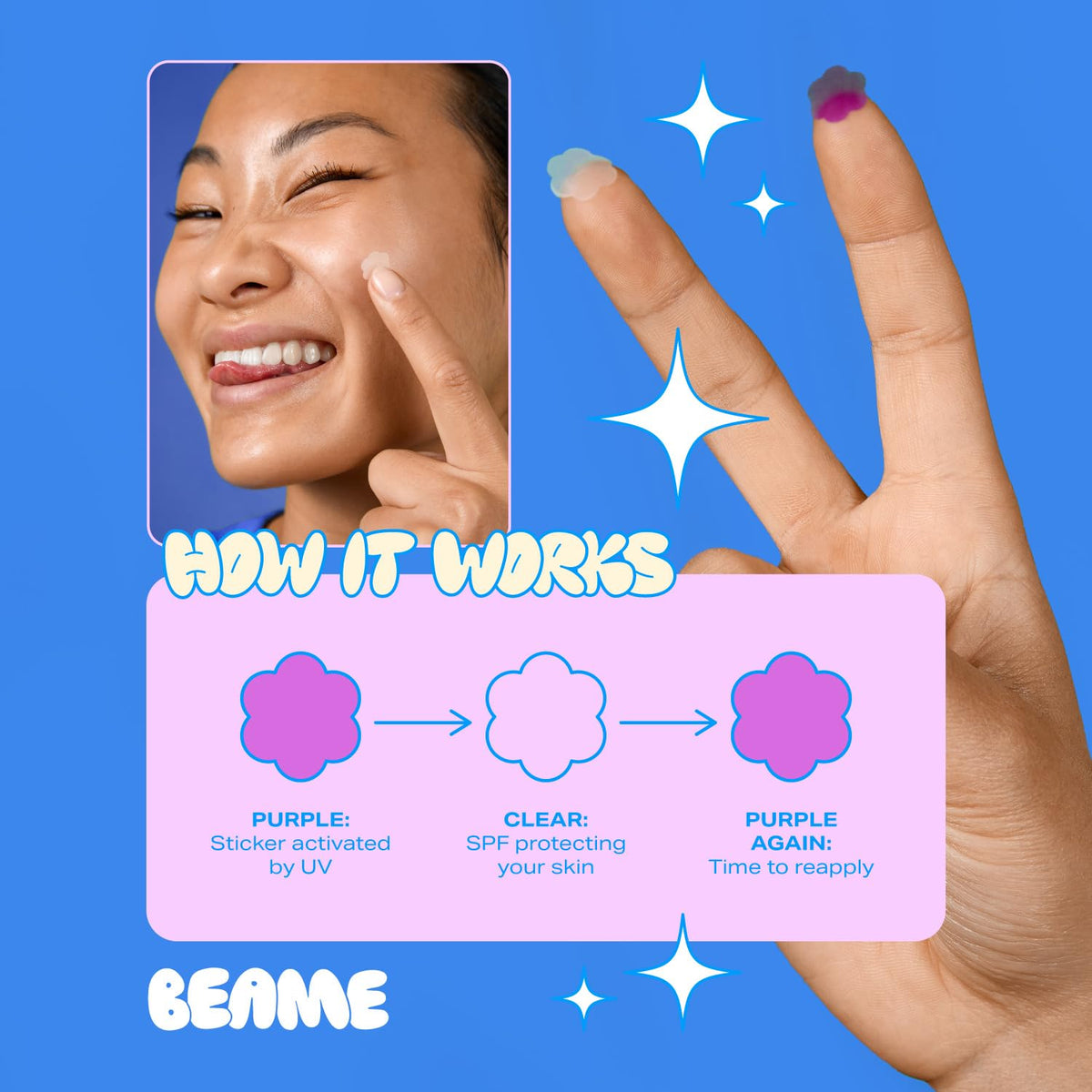 BEAME sticker remaining in place while swimming showing water-resistant benefit