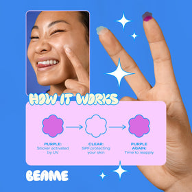 BEAME sticker remaining in place while swimming showing water-resistant benefit