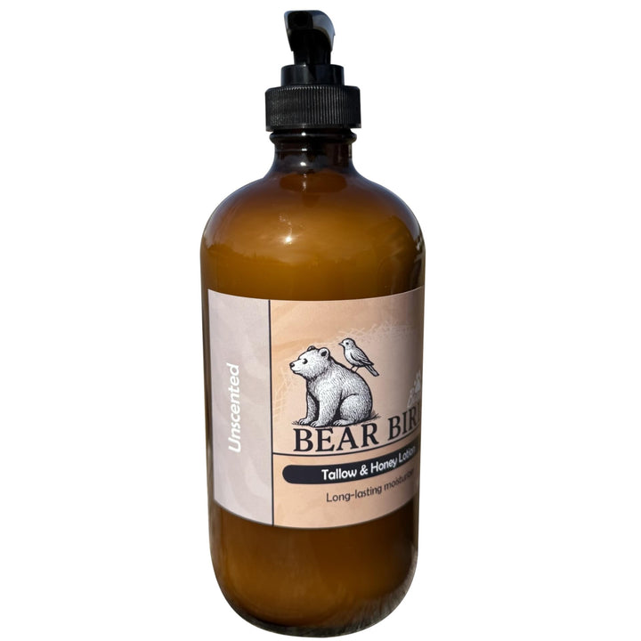 Bear Bird front jar image showing unscented tallow lotion and natural hydration