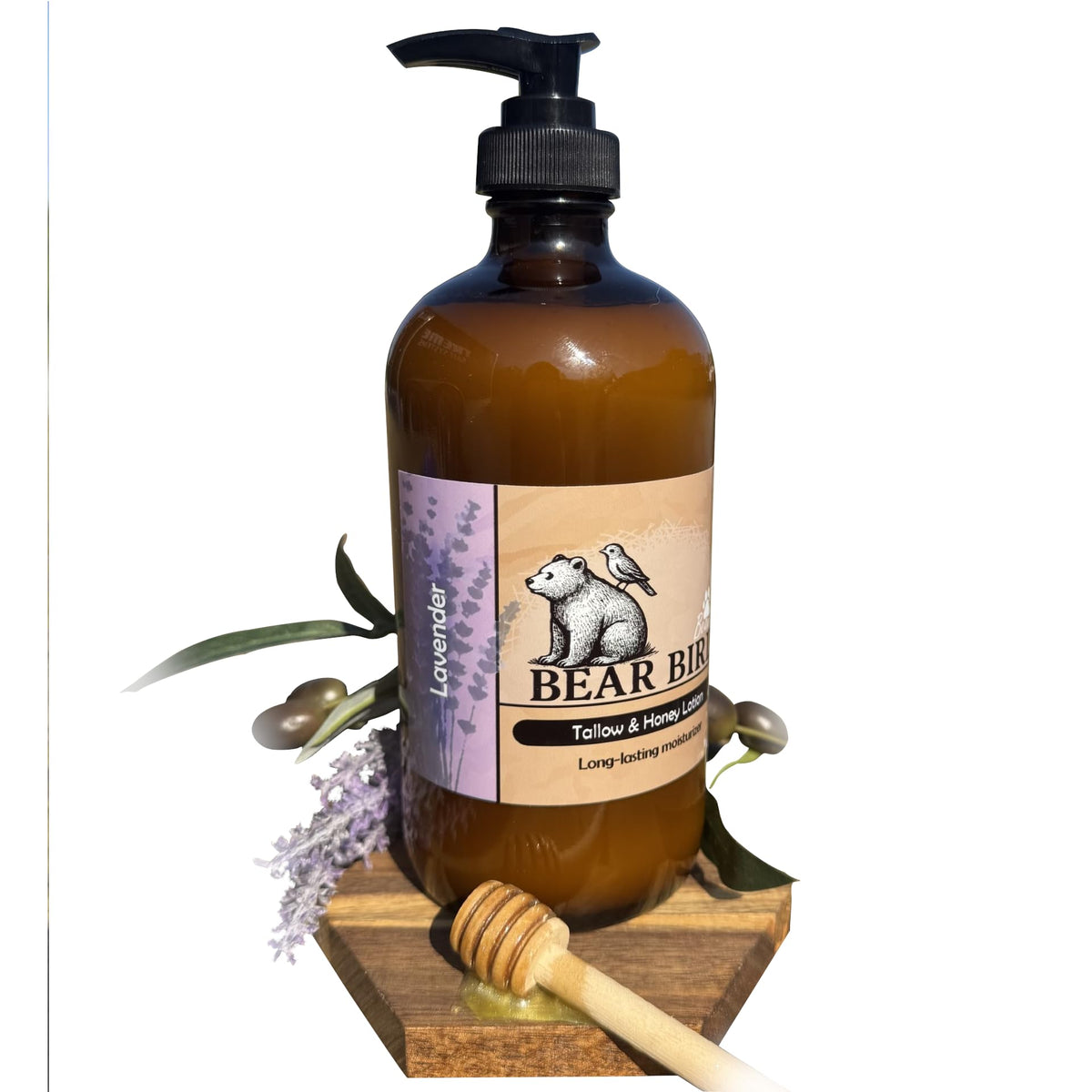 Bear Bird lotion texture on spoon revealing creamy tallow blend for deep nourishment