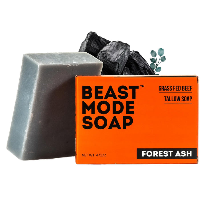 Beast Mode Soap front packaging showing Forest Ash bar and bold branding for confident grooming