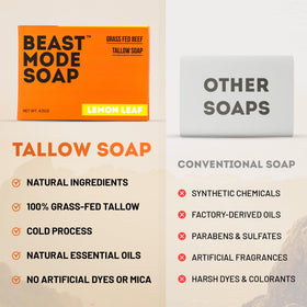 Beast Mode Soap bar on wooden dish showing storage method and prolonged life