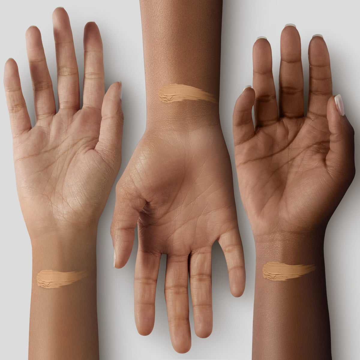 BEAUDIANI texture swatches on arm illustrating buildable coverage