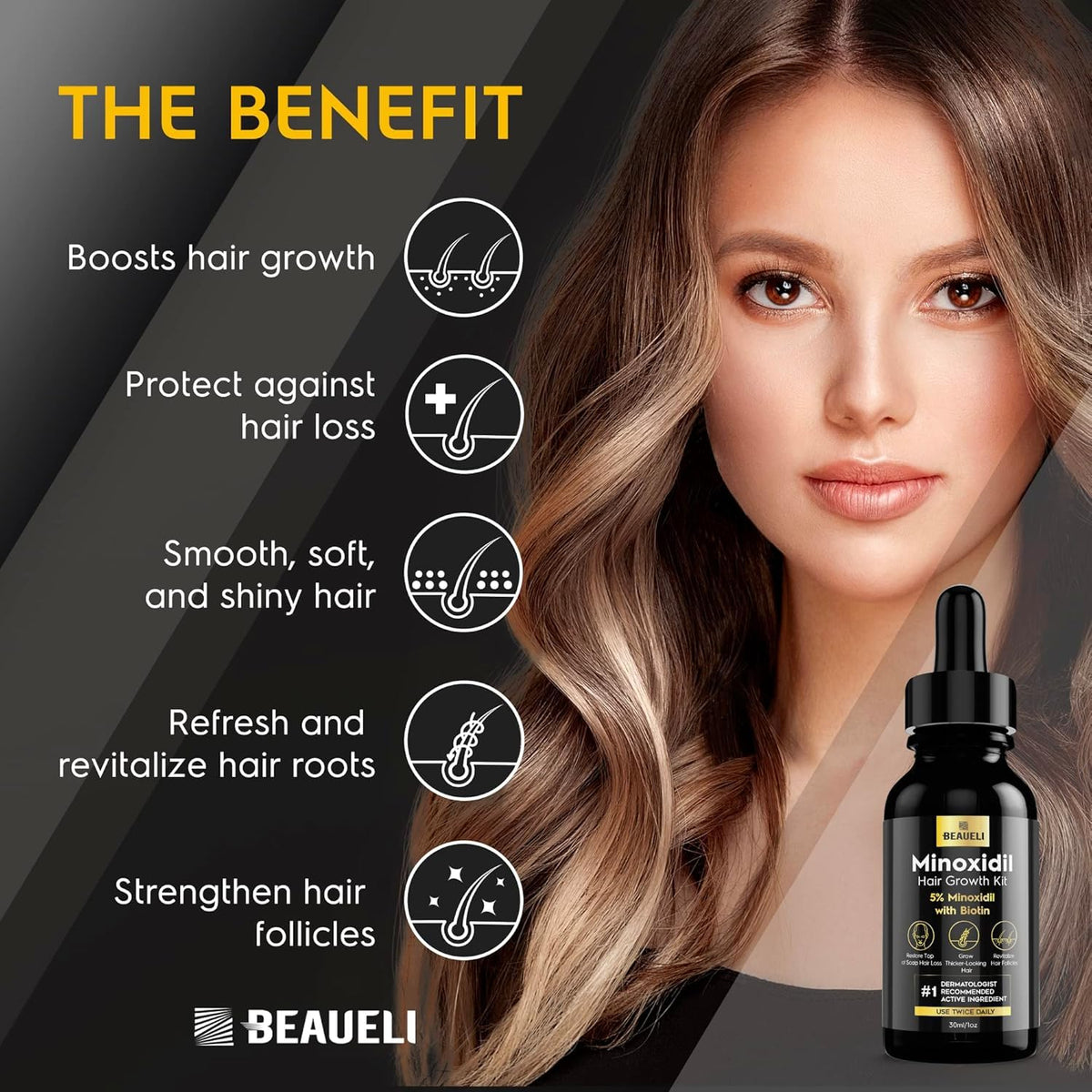 beaueli bottle label detail highlighting active 5% minoxidil