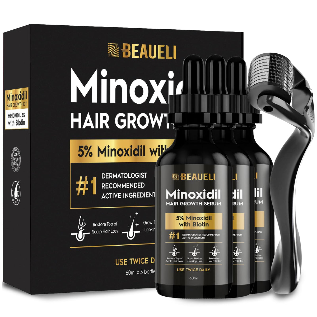 beaueli front packaging showing three bottles and kit benefits