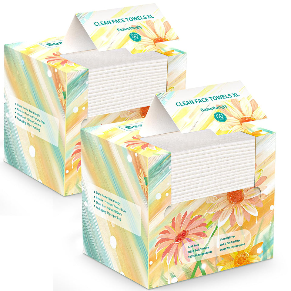 Beauntangly front packaging showing 100-count biodegradable towels for convenience