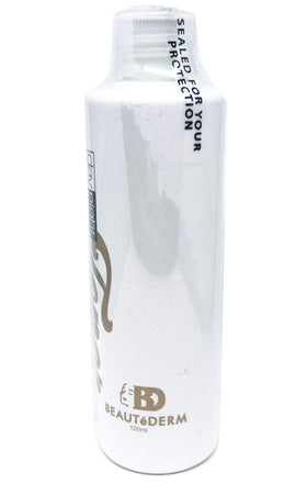 Beautederm bottle on bathroom shelf in routine setting for daily use