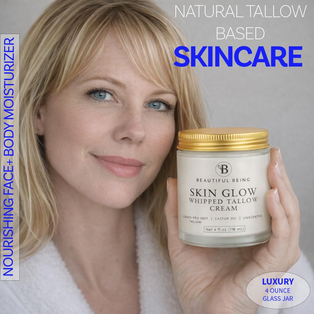 Beautiful Being jar open with spoonful of cream showing easy scoopability benefit