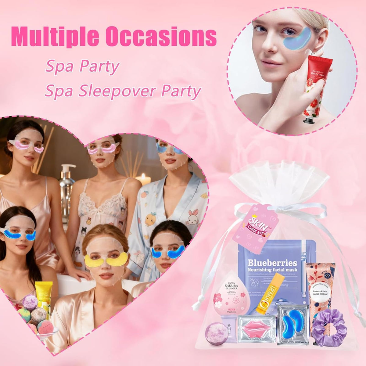 Beauty Bar spa table setup with guests using products for shared relaxation