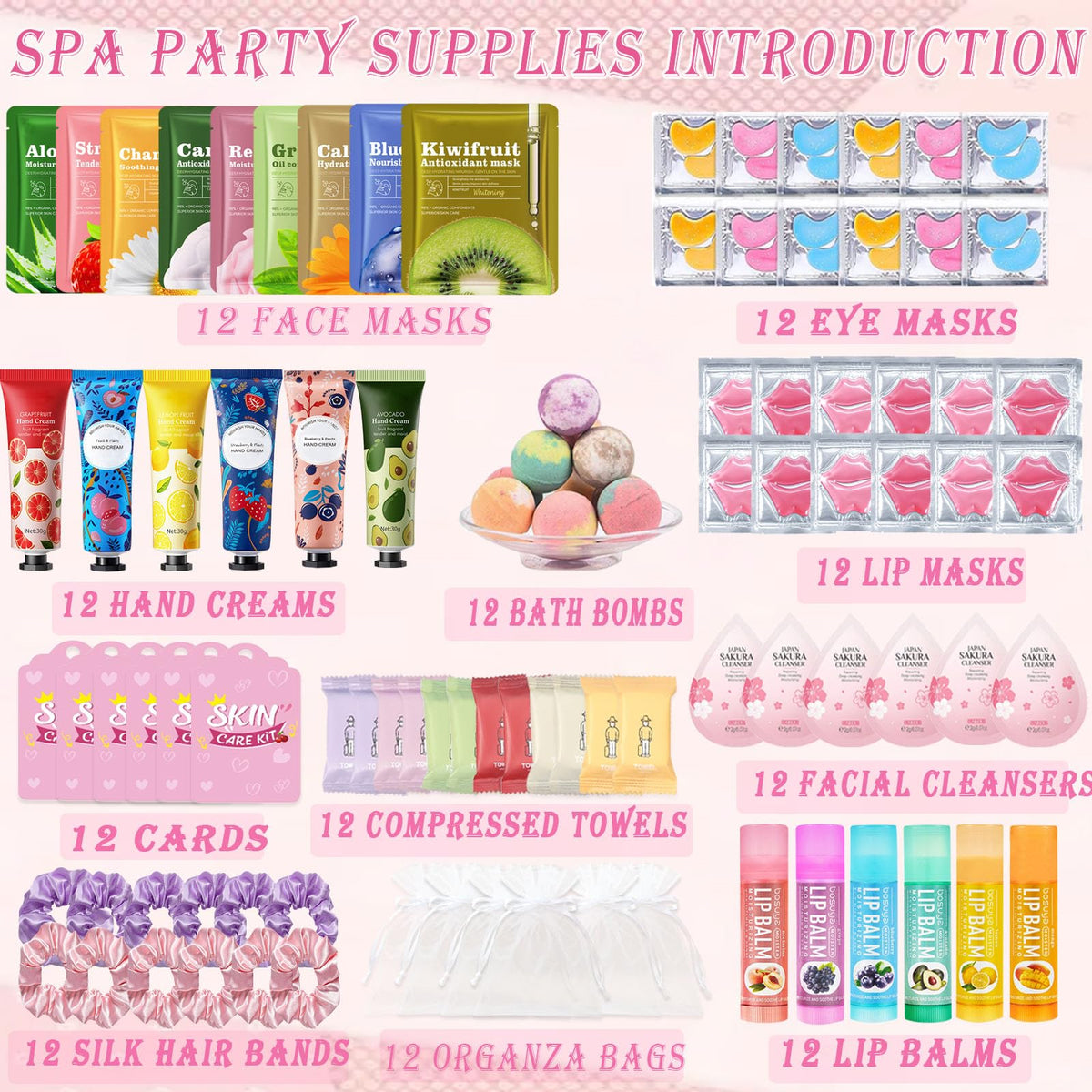 Beauty Bar organza bag open with grouped spa items ready to gift