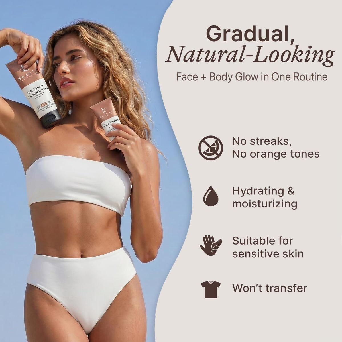 Beauty by Earth mitt application on arm, ensures streak-free, even bronze