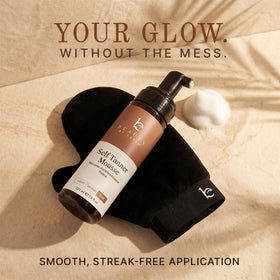 Beauty by Earth application mitt detail showing soft surface for streak-free finish