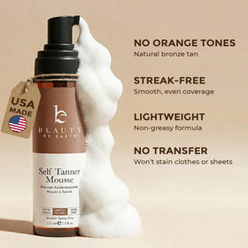 Beauty by Earth mousse applied with mitt for streak-free, even coverage