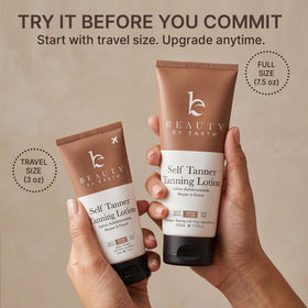 Beauty by Earth before and after gradual tan comparison showing natural bronze