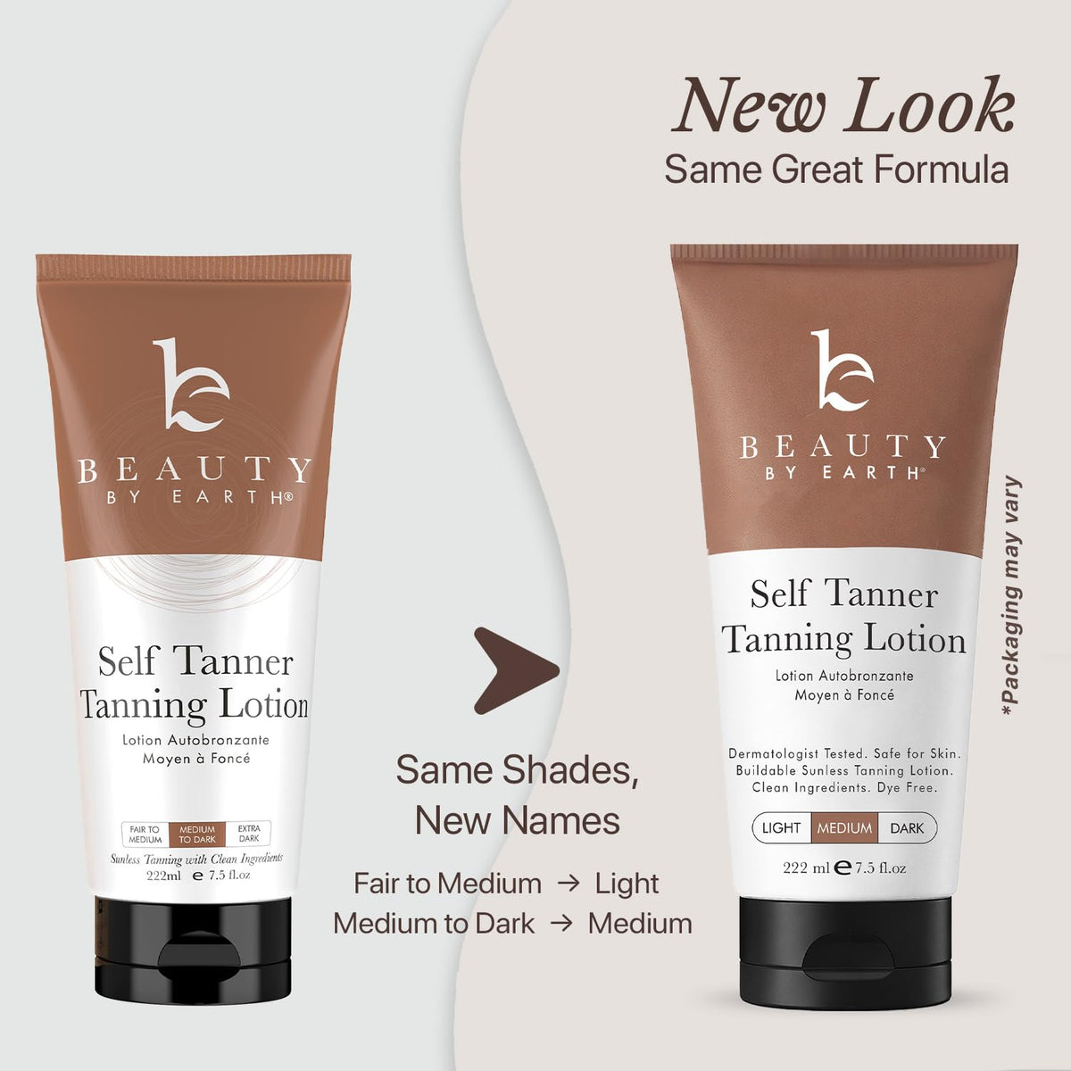 Beauty by Earth before and after arm showing natural medium tan