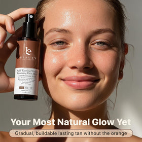 Beauty by Earth split before and after face comparison demonstrating natural bronze