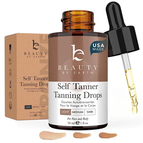 Beauty by Earth bottle front view showing clean, organic tanning drops