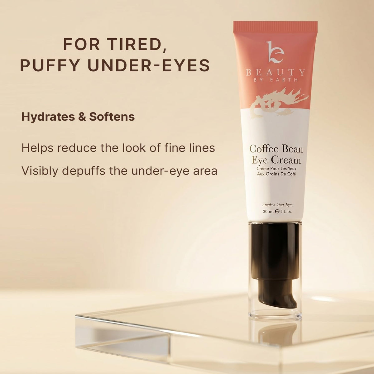 Beauty by Earth close-up of natural botanicals and caffeine powder to energize eyes