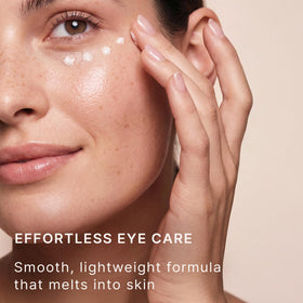 Beauty by Earth cream on fingertip ready for gentle under-eye application and depuffing