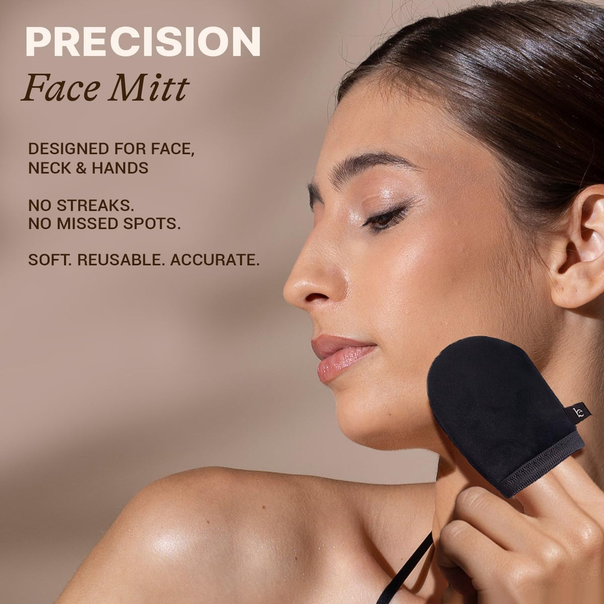 Beauty by Earth face mitt blending along neck and hairline for seamless finish