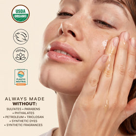 Beauty by Earth ingredient flatlay with moringa, jojoba and argan emphasizing natural nutrients