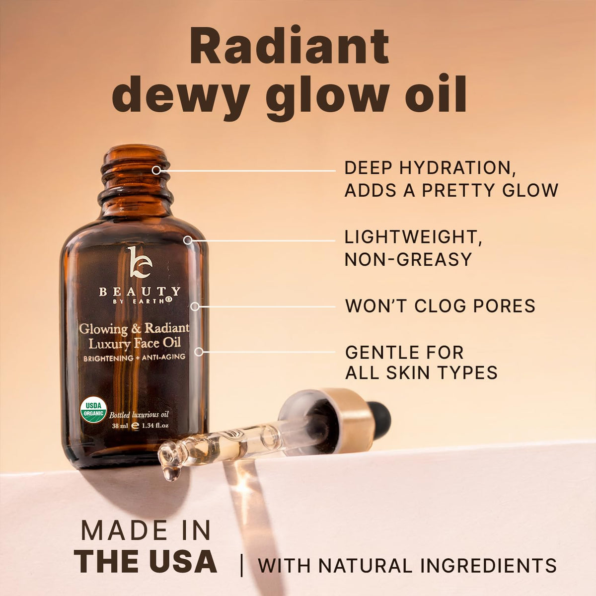 Beauty by Earth oil texture close-up showing lightweight absorption and smooth finish