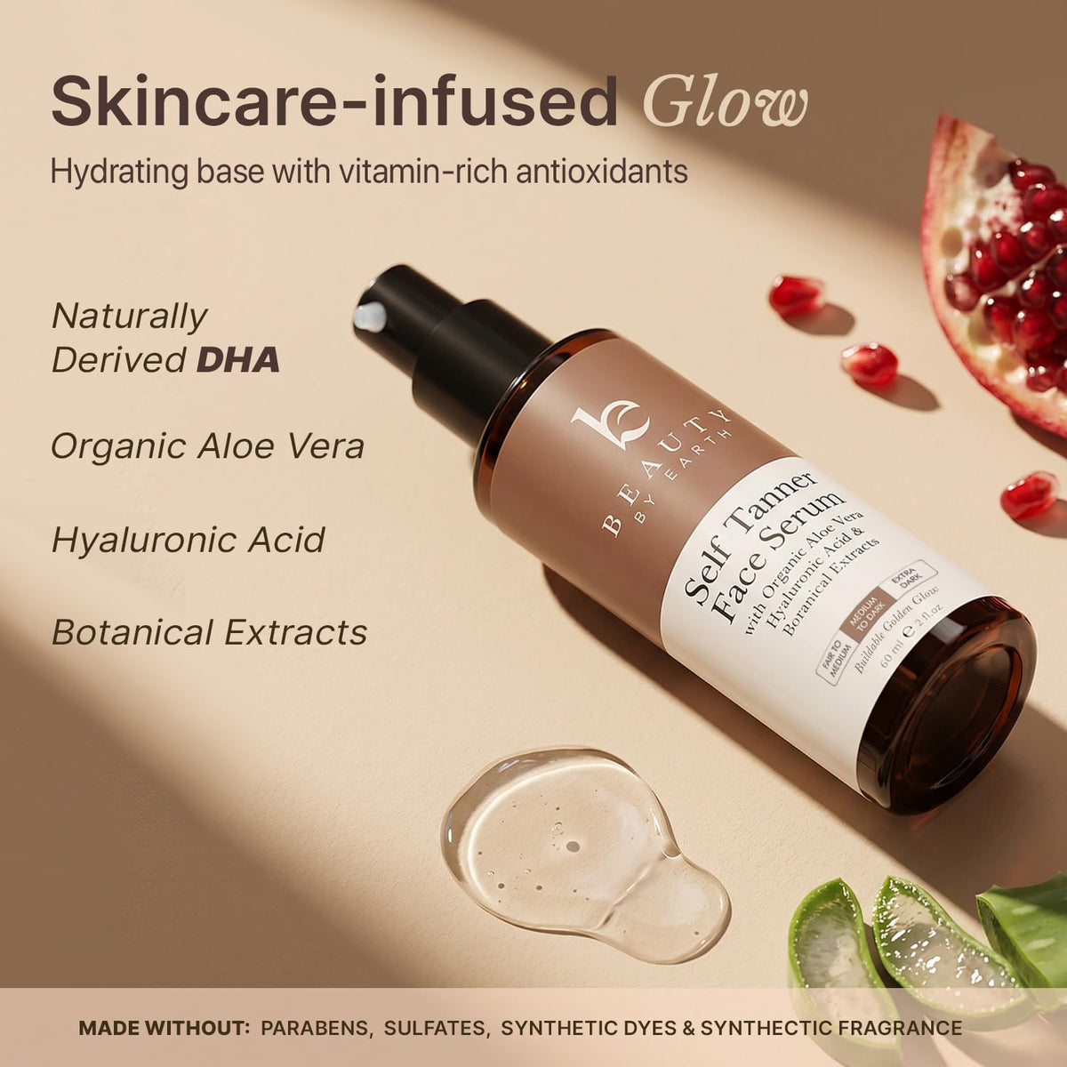 Beauty by Earth label view highlighting natural ingredients and hyaluronic acid