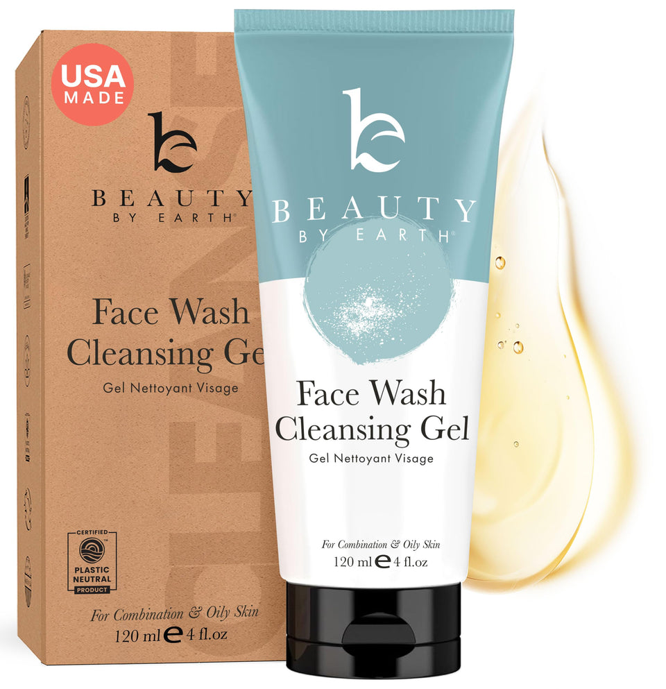 Beauty by Earth front packaging showing clean face wash bottle and brand clarity