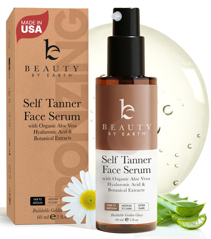 Beauty by Earth front packaging showing serum bottle and label benefits
