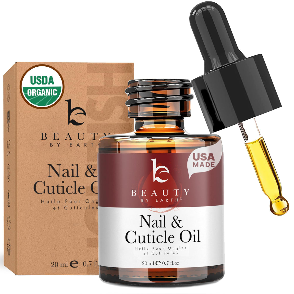Beauty by Earth front packaging showing organic nail oil benefits