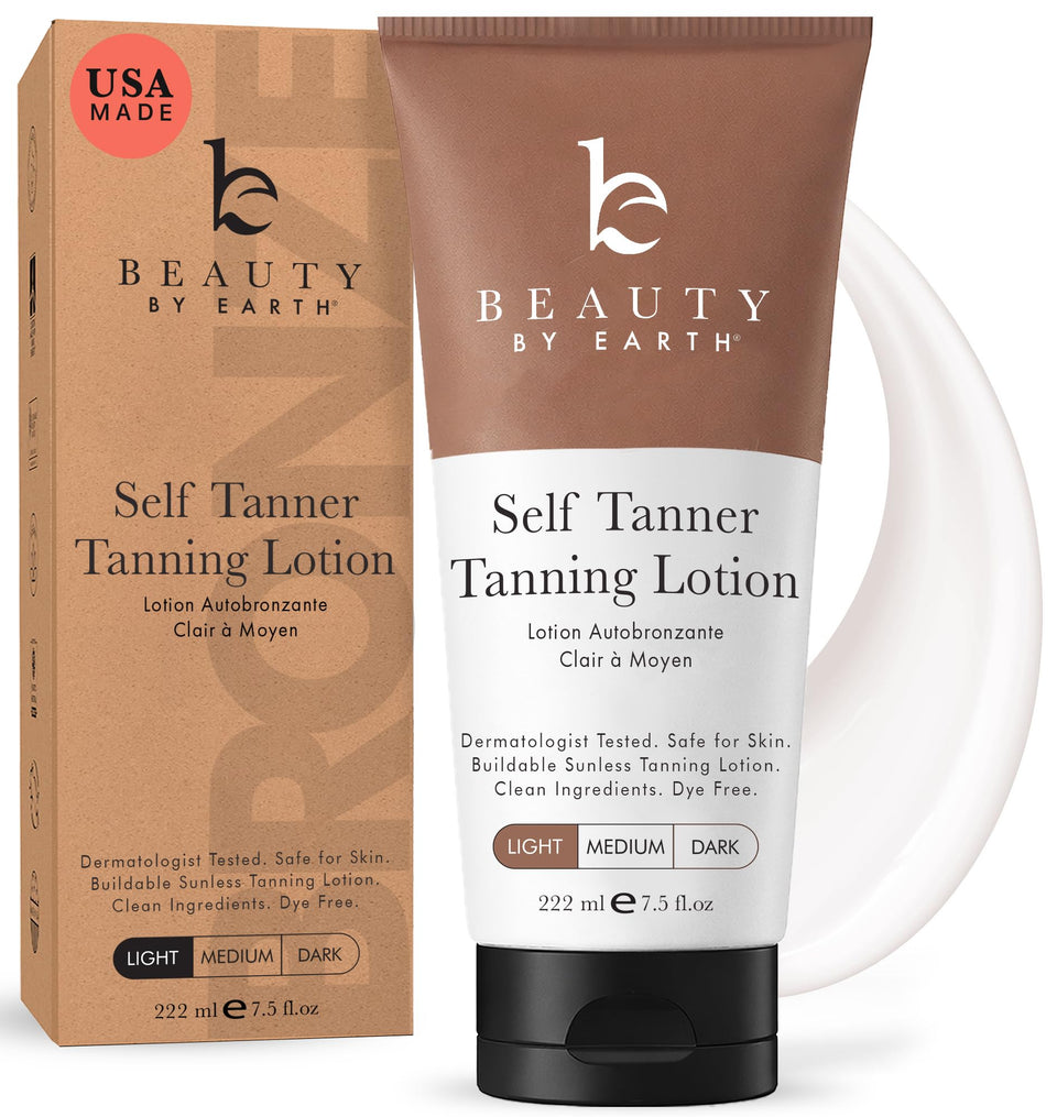 Beauty by Earth front packaging showing clear label and natural tan benefits