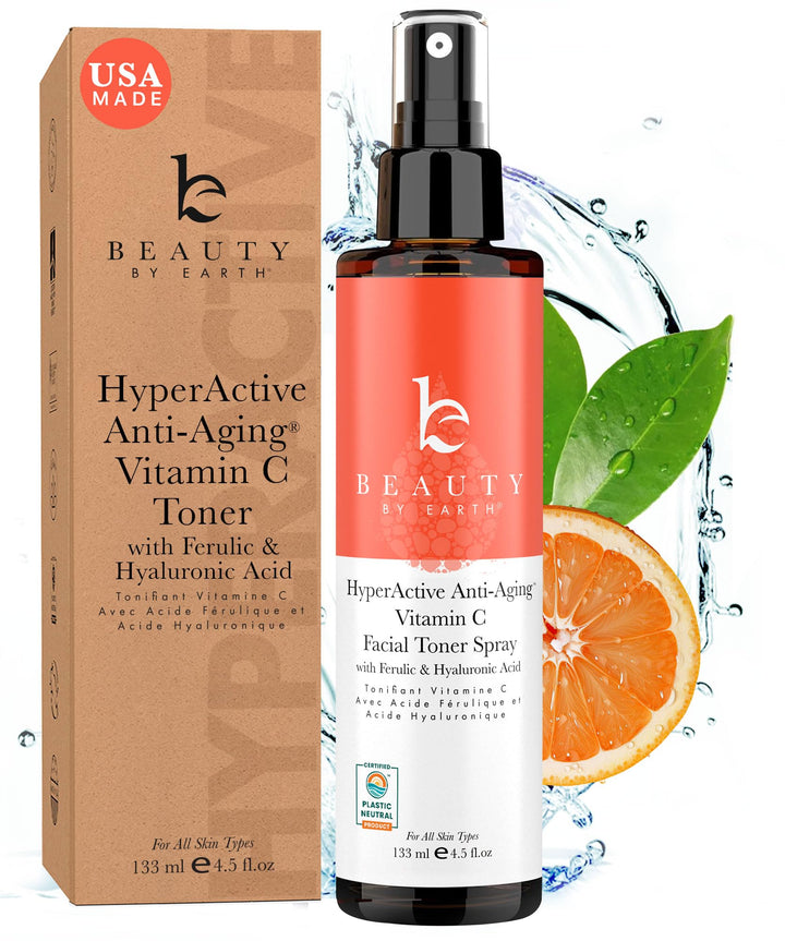 Beauty by Earth front packaging showing brightening toner benefits