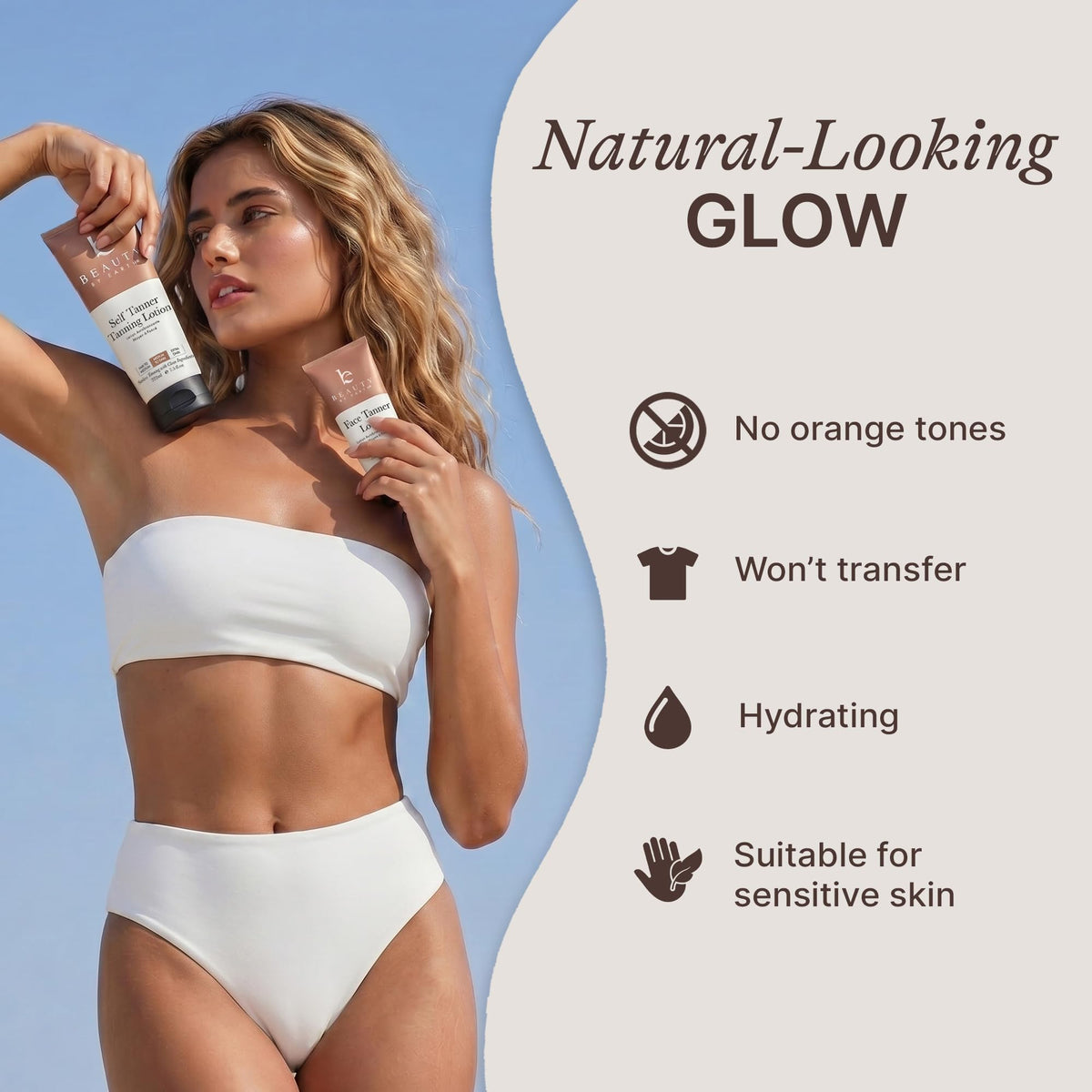 Beauty by Earth lotion pump and label showing organic formula and easy dispensing