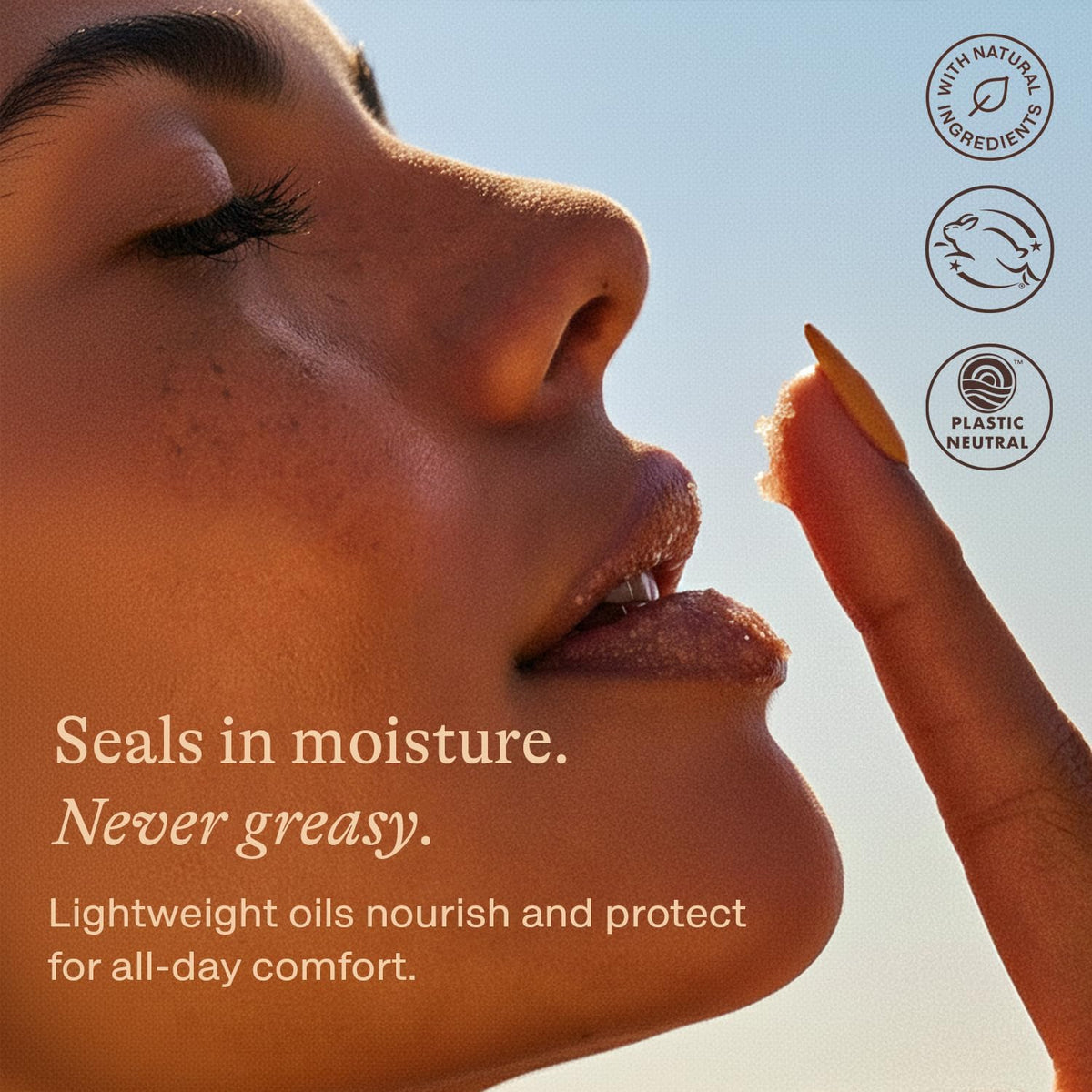 Beauty by Earth scrub on fingertip demonstrating simple application and control